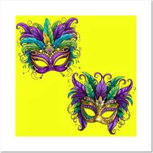 Mardi Gras Masks in Bright Mardi Gras Colors Posters and Art